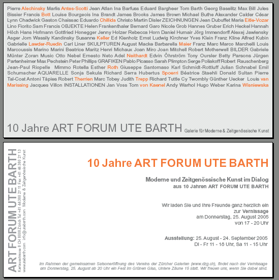 Invitation Card 10 Years Art Forum Ute Barth - Modern & Contemporary Art Zurich
