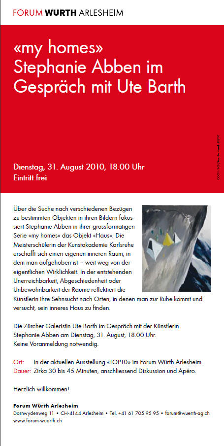 Flyer Forum Würth Arlesheim - Stephanie Abben im Gespräch mit Ute Barth 2010